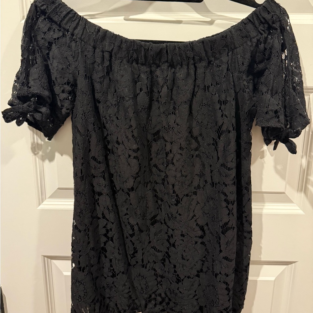 Chic Black Lace Blouse with tie sleeves